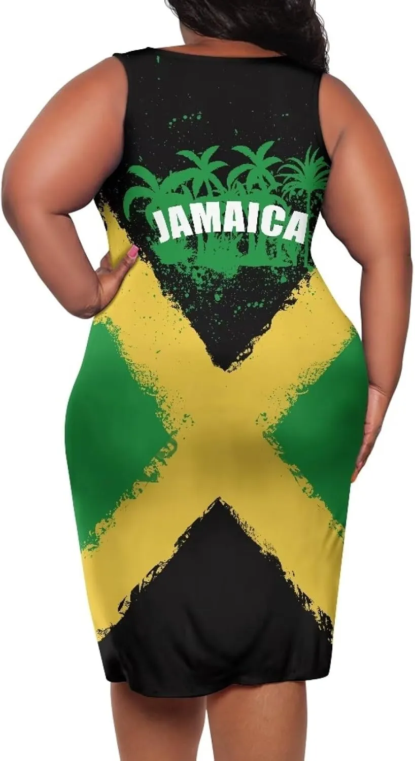 Jamaican Dress for Women Vintage Jamaica Flag Geometric Print Sleeveless Maxi Dresses Party Club