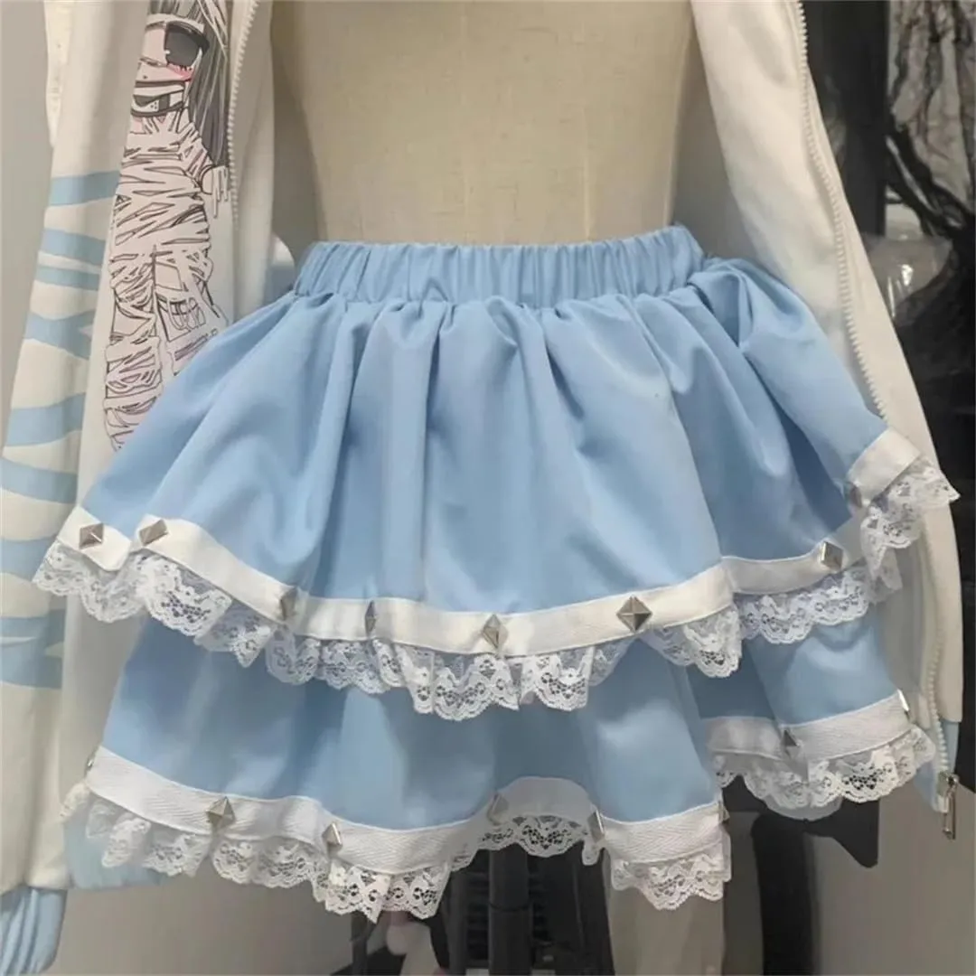 Japanese Retro Lace Cake Skirt High-Waisted Miniskirt