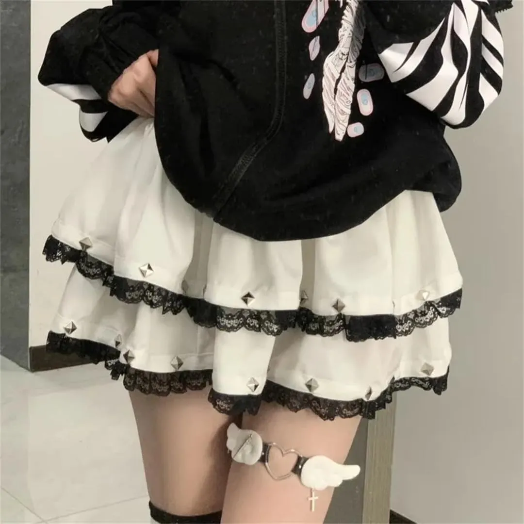 Japanese Retro Lace Cake Skirt High-Waisted Miniskirt