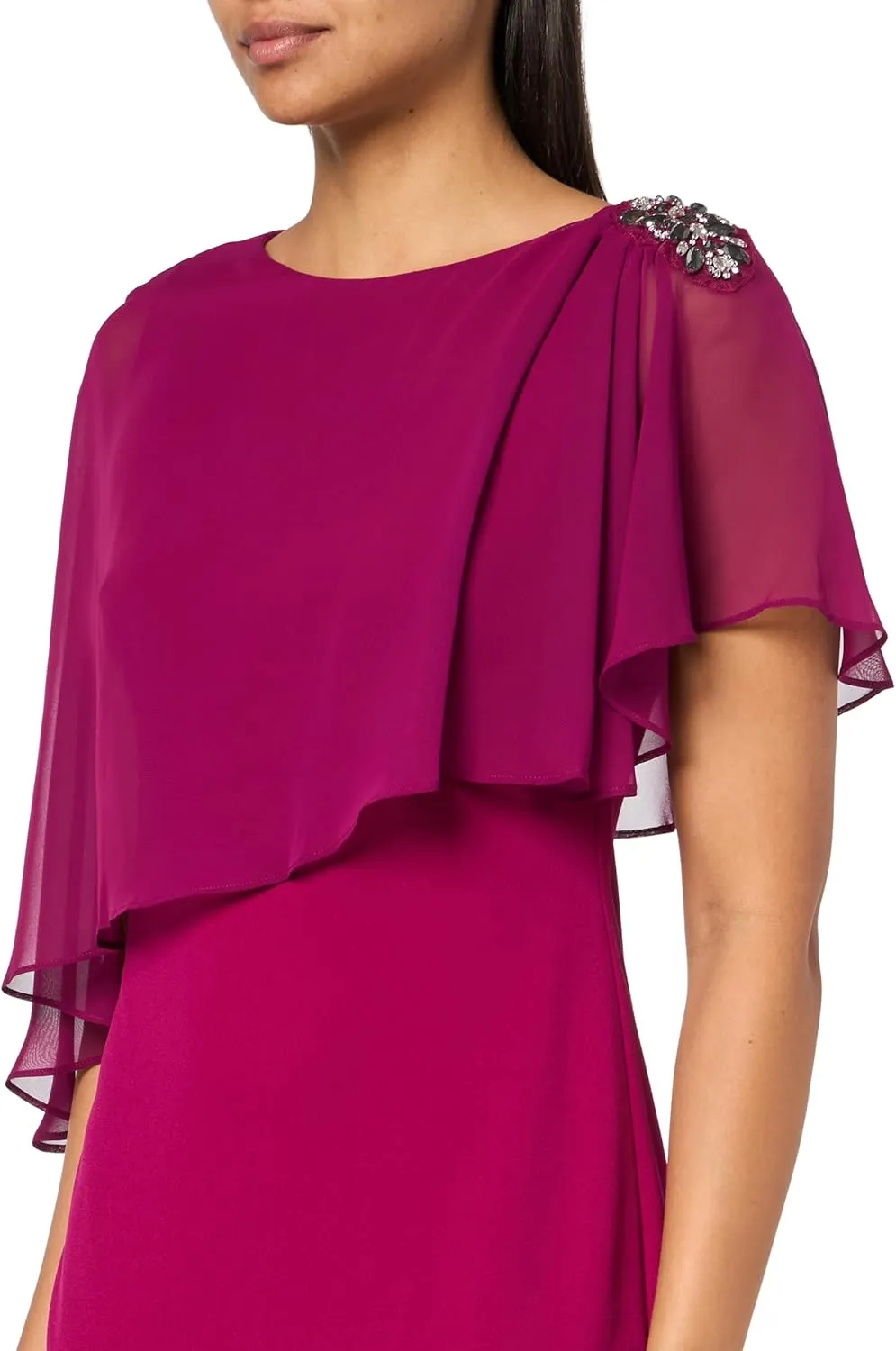 Jessica Howard Women's Sleeveless Boat Neck Chiffon Caped Sheath Midi Dress