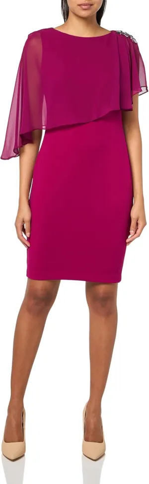 Jessica Howard Women's Sleeveless Boat Neck Chiffon Caped Sheath Midi Dress