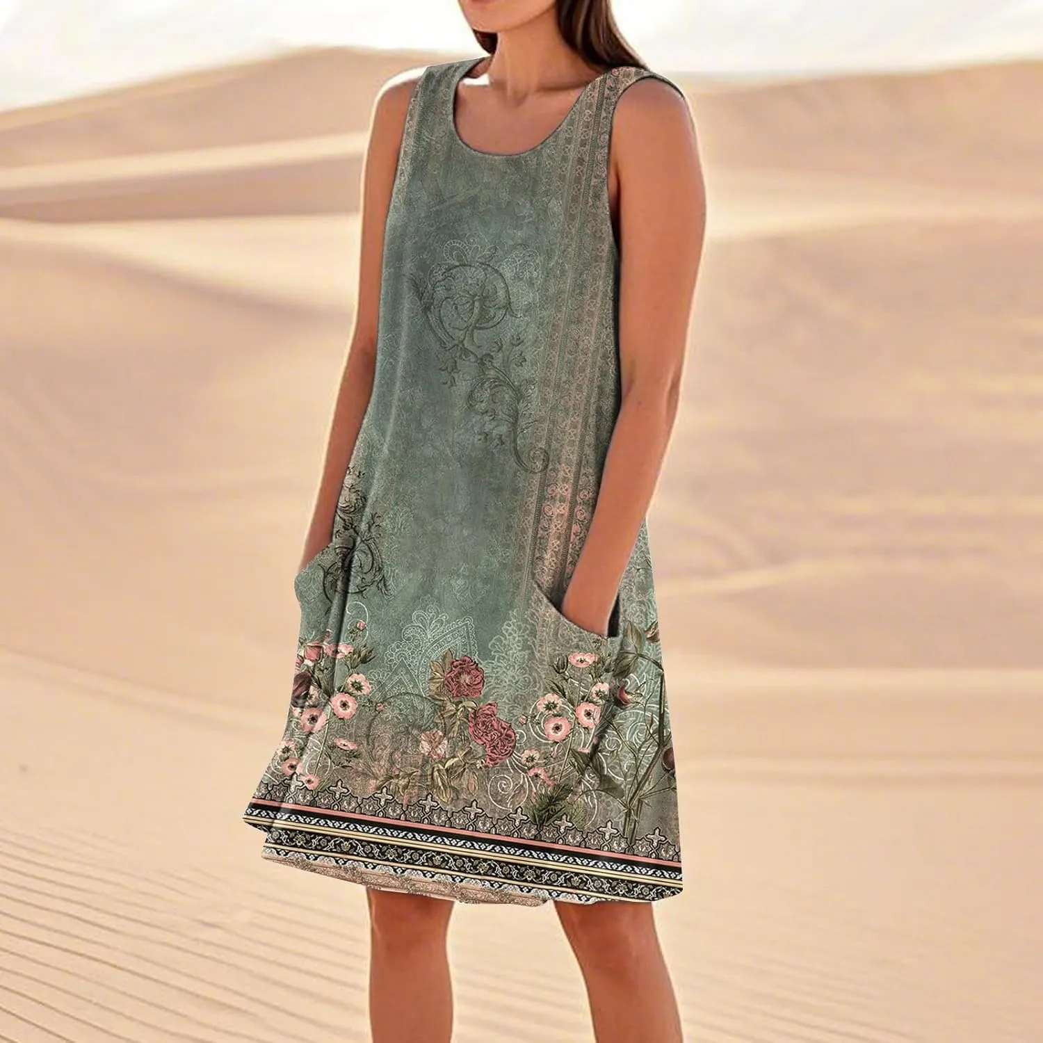 JJHAEVDY Summer Dresses for Women 2025 Beach U Neck Tank Dress Loose Sleeveless T Shirt Dress Casual Sundresses with Pockets