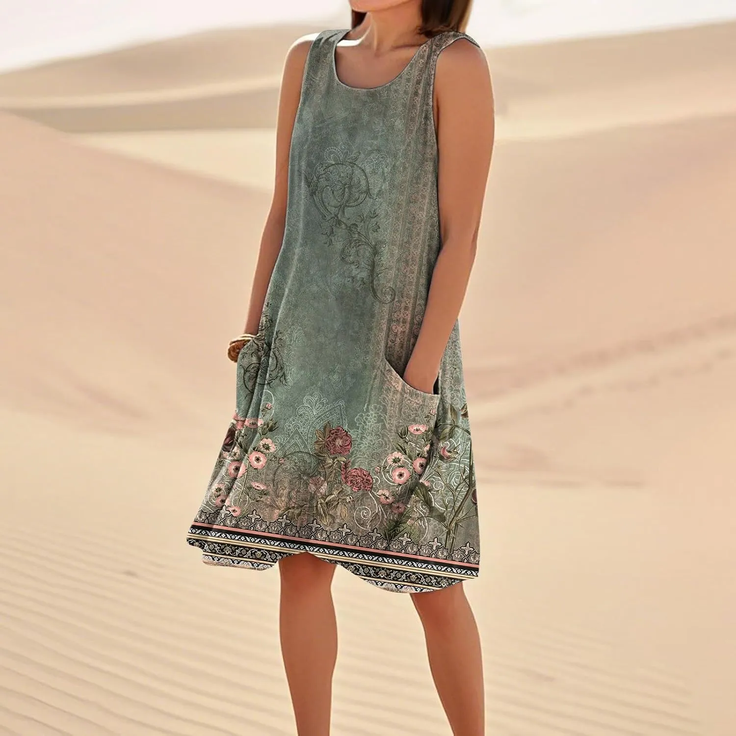 JJHAEVDY Summer Dresses for Women 2025 Beach U Neck Tank Dress Loose Sleeveless T Shirt Dress Casual Sundresses with Pockets