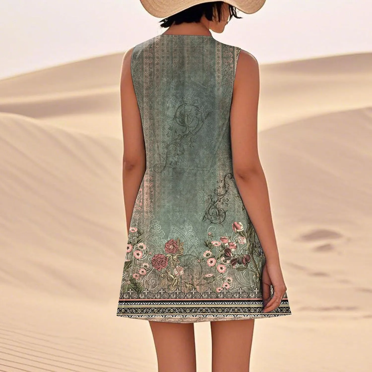 JJHAEVDY Summer Dresses for Women 2025 Beach U Neck Tank Dress Loose Sleeveless T Shirt Dress Casual Sundresses with Pockets