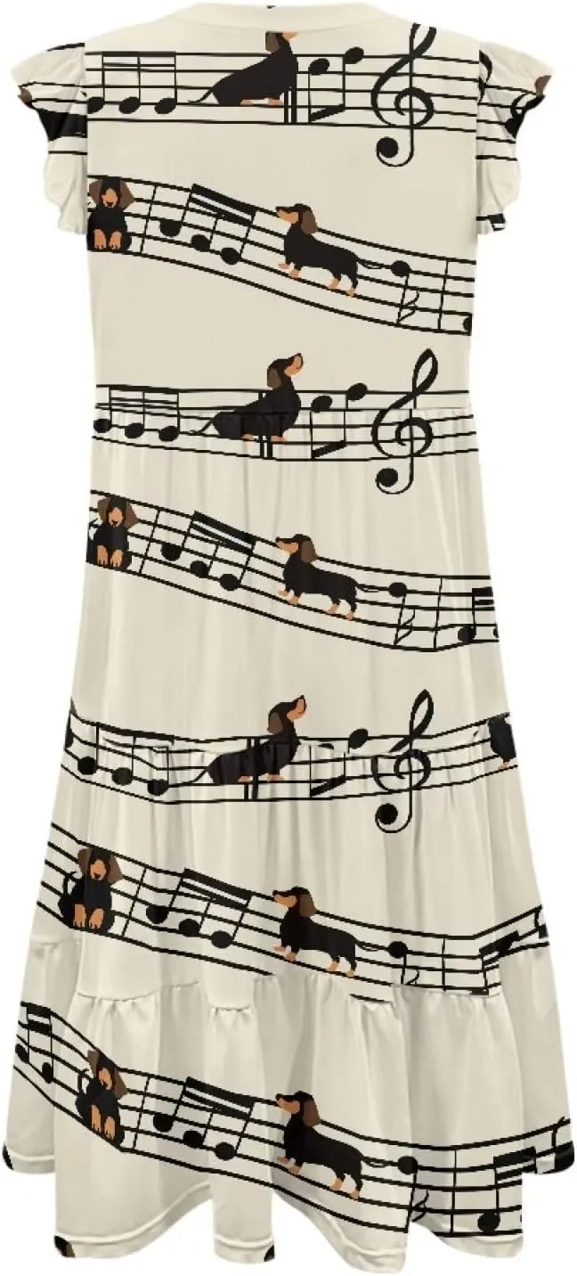 Jndtueit Cute Animal Women's Casual Dresses Tiered Dress Summer Dresses Ruffle Sleeve V Neck Flowy Sundress with Pockets