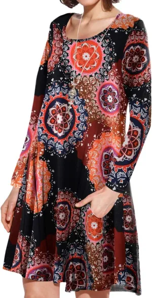 JollieLovin Women Long Sleeve Dress with Pockets Plus Size Swing Casual Loose Tshirt Dresses
