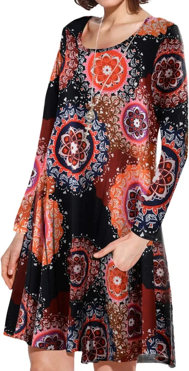JollieLovin Women Long Sleeve Dress with Pockets Plus Size Swing Casual Loose Tshirt Dresses