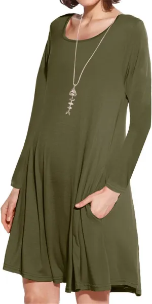 JollieLovin Women Long Sleeve Dress with Pockets Plus Size Swing Casual Loose Tshirt Dresses