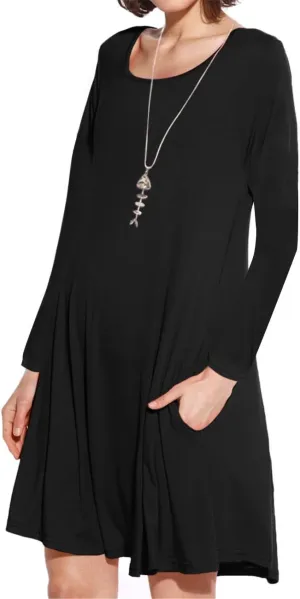 JollieLovin Women Long Sleeve Dress with Pockets Plus Size Swing Casual Loose Tshirt Dresses