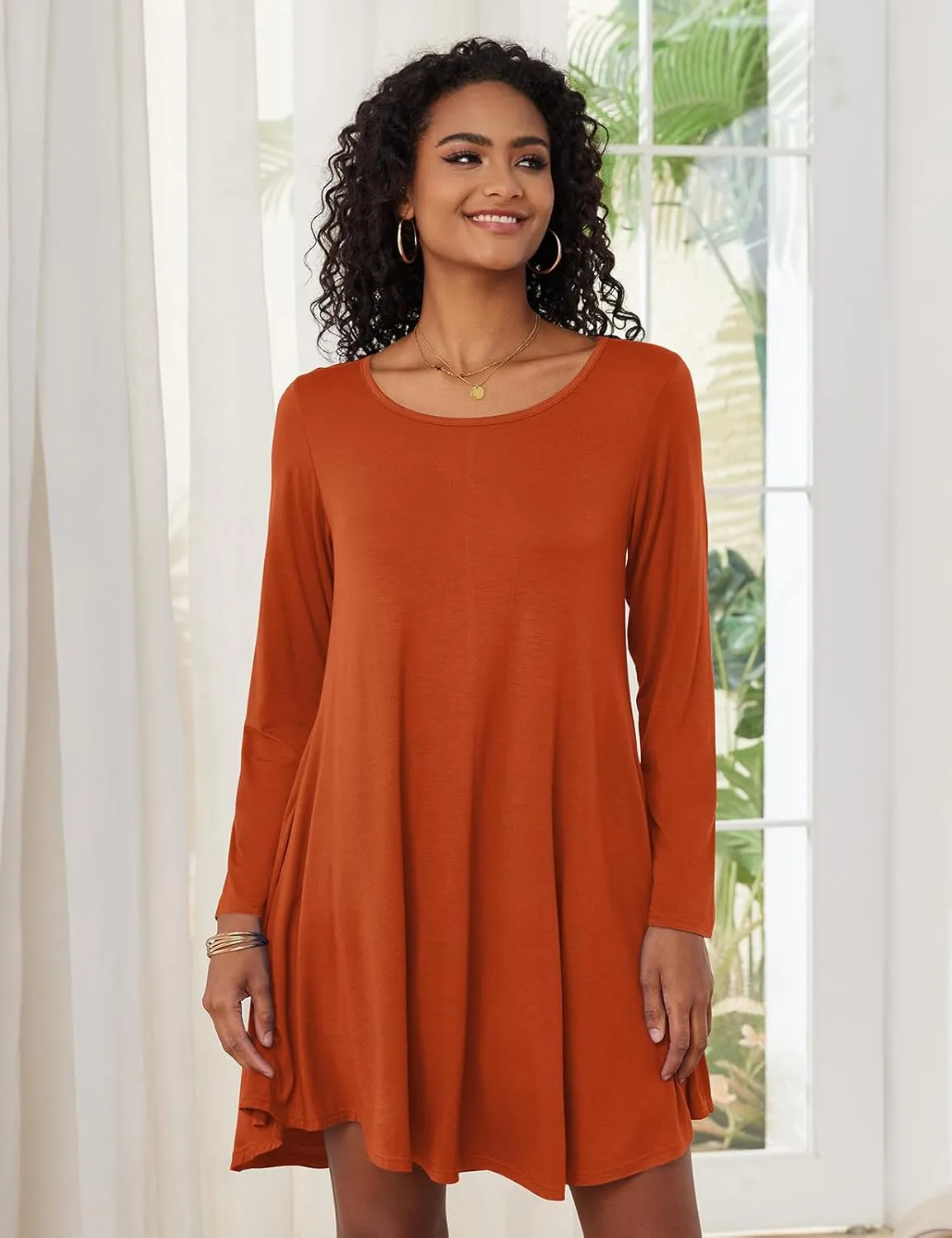 JollieLovin Women Long Sleeve Dress with Pockets Plus Size Swing Casual Loose Tshirt Dresses