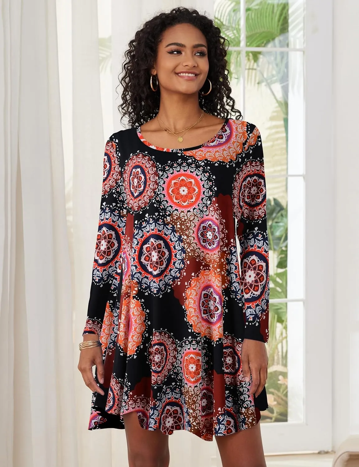 JollieLovin Women Long Sleeve Dress with Pockets Plus Size Swing Casual Loose Tshirt Dresses