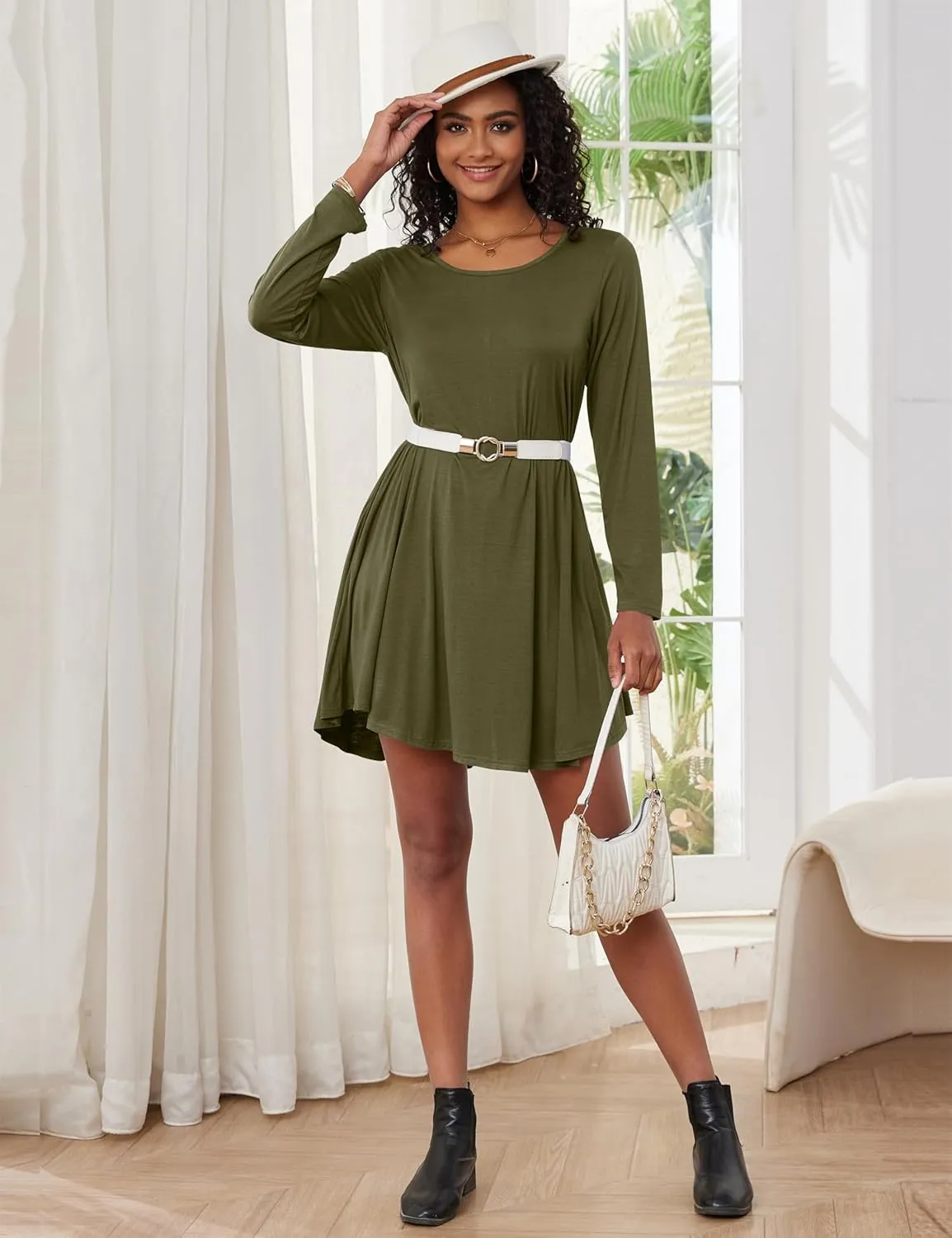 JollieLovin Women Long Sleeve Dress with Pockets Plus Size Swing Casual Loose Tshirt Dresses