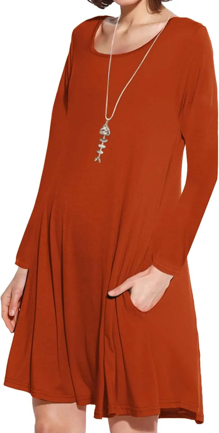 JollieLovin Women Long Sleeve Dress with Pockets Plus Size Swing Casual Loose Tshirt Dresses
