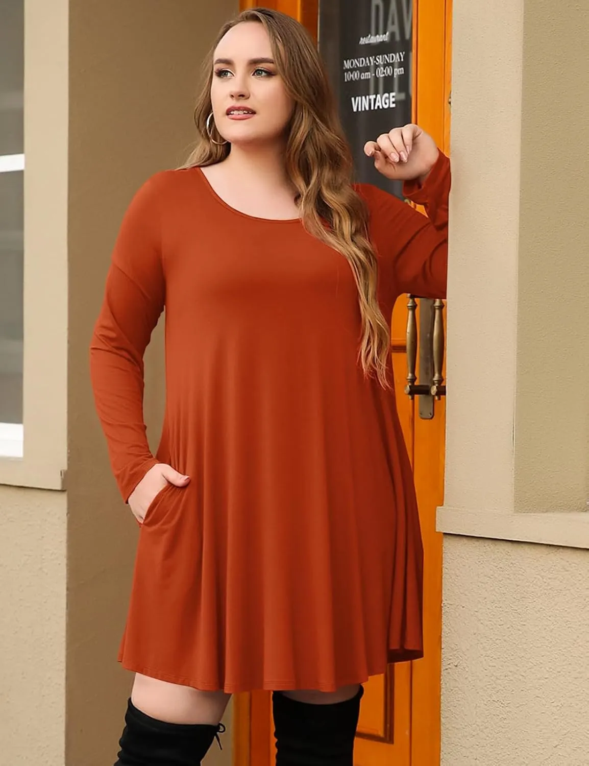 JollieLovin Women Long Sleeve Dress with Pockets Plus Size Swing Casual Loose Tshirt Dresses
