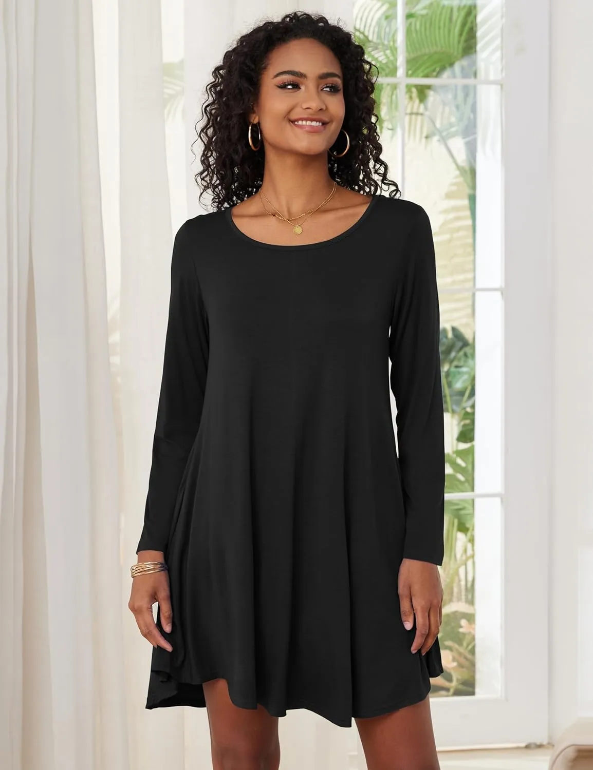 JollieLovin Women Long Sleeve Dress with Pockets Plus Size Swing Casual Loose Tshirt Dresses