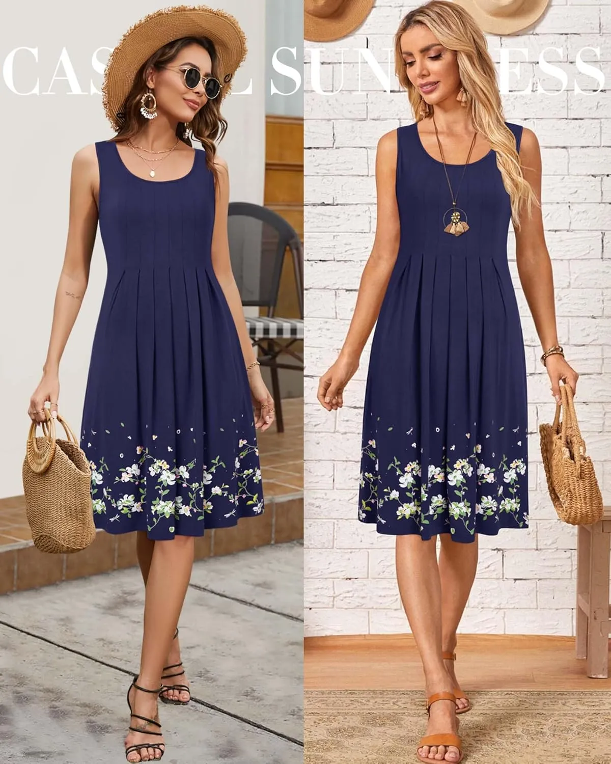KILIG Womens Summer Dresses 2025 Casual Pleated Floral A-line Tank Sundress Beach Vacation Cruise Outfits