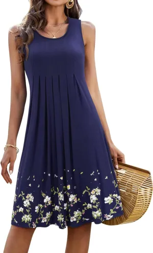 KILIG Womens Summer Dresses 2025 Casual Pleated Floral A-line Tank Sundress Beach Vacation Cruise Outfits