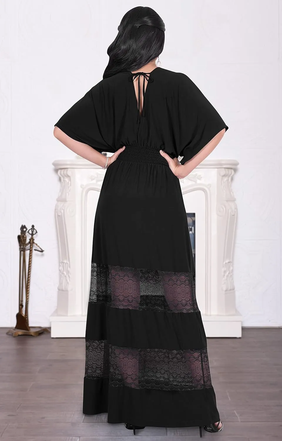 KOH KOH Womens Sexy Summer V-Neck Half Sleeve Layered Lace Maxi Dress
