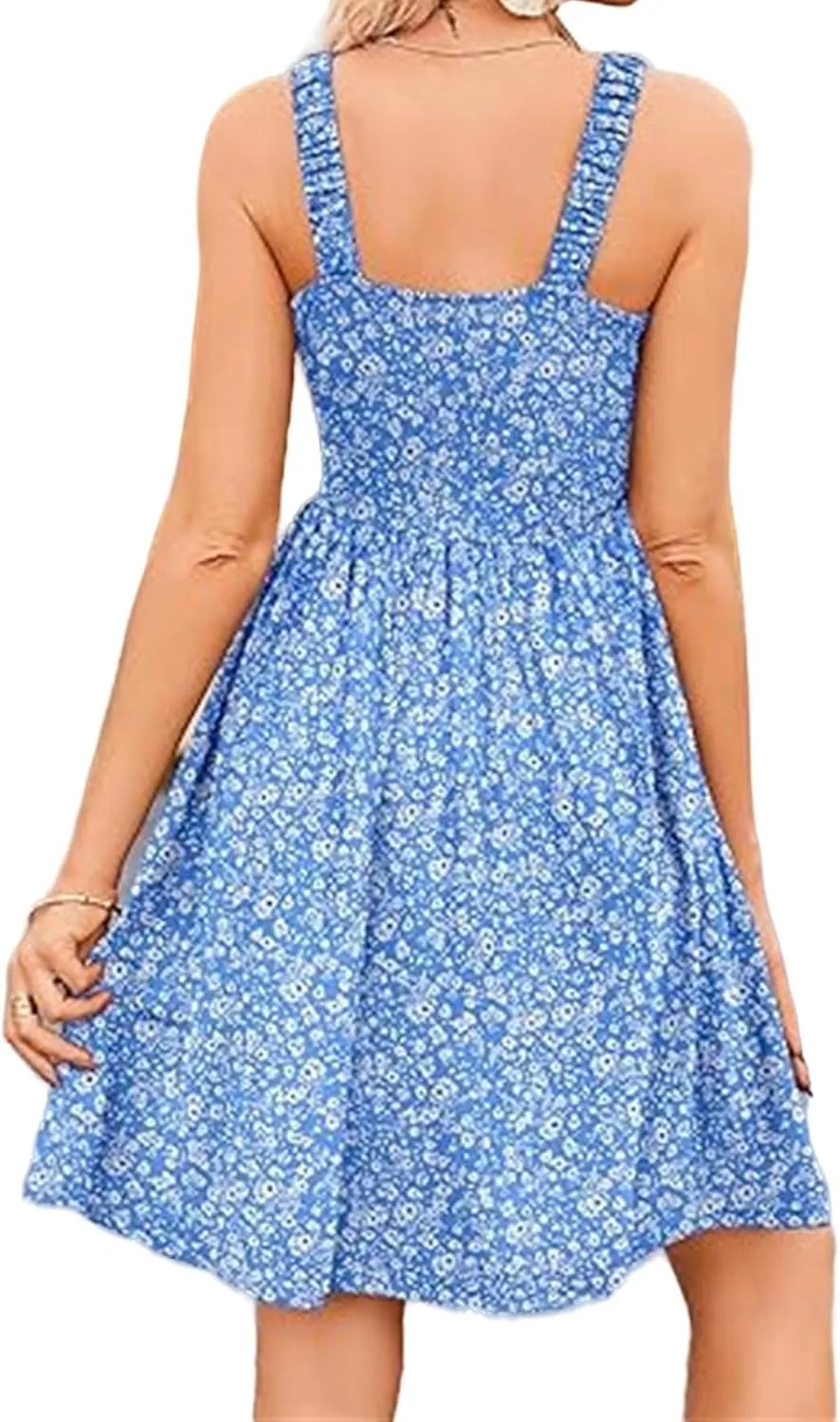 Kubbon Floral Dress for Women Casual Sleeveless Square Neck Tank Dresses Boho A Line Mini Dresses Beach Travel Outfits