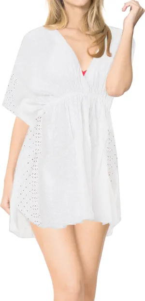 LA LEELA Bikini Swim Beach wear Swimsuit Cover ups Women Caftan Dress Solid OSFM 8-16W [M- 1X] Ghost White_A444