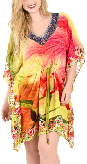 LA LEELA Bikni Swimwear Digital HD Print Tunic Vintage Cover Up OSFM 16-28W [XL- 4X Printed Multicolor_D120