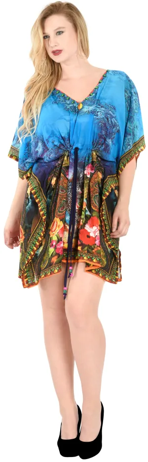 LA LEELA Bikni Swimwear Digital HD Print Tunic Vintage Cover Up OSFM 16-28W [XL- 4X Printed Multicolor_D133