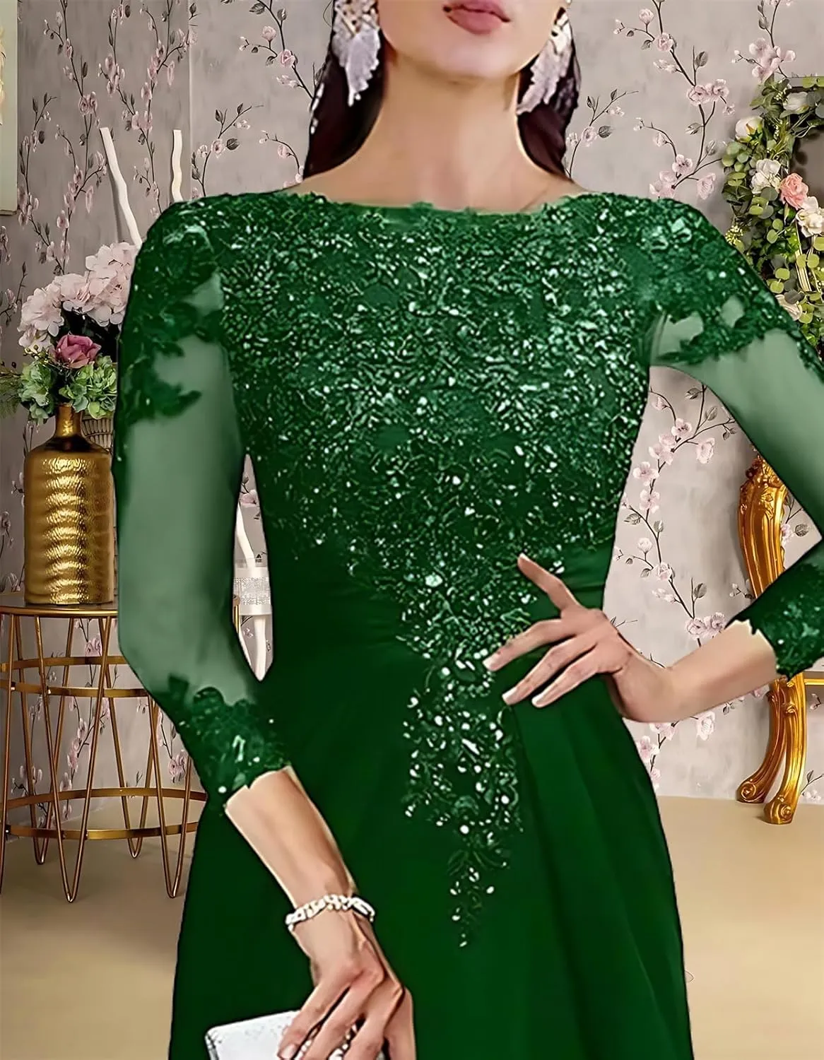 Lace Applique Mother of The Bride Dresses for Wedding 3/4 Sleeve Chiffon Mother of The Groom Formal Evening Gown