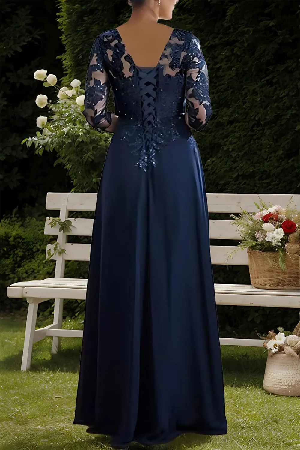 Lace Applique Mother of The Bride Dresses for Wedding 3/4 Sleeve Chiffon Mother of The Groom Formal Evening Gown
