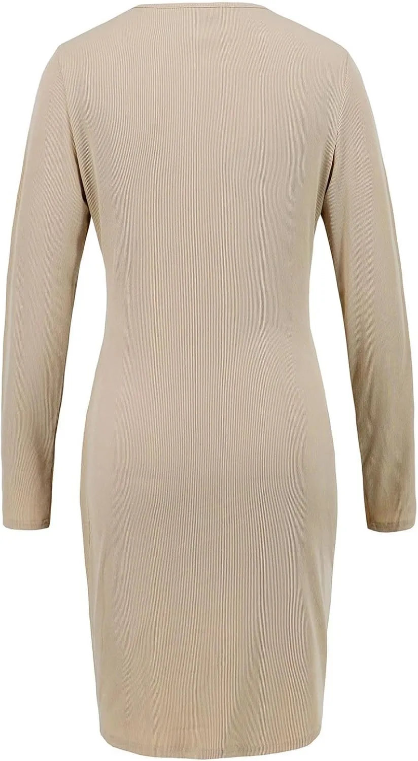Lace Long Sleeve Deep V Neck Bodycon Dress for Women Elegant Party Floral Appliques Cocktail Nightout Formal Occasions