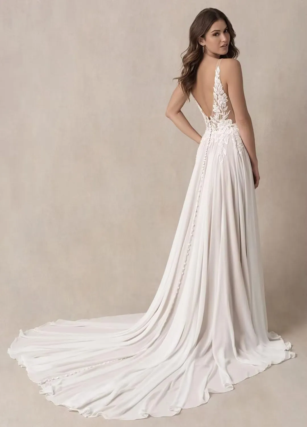 Lace Wedding Dresses for Bride Simple Spaghetti Straps Chiffon Bridal Ball Gowns with Slit