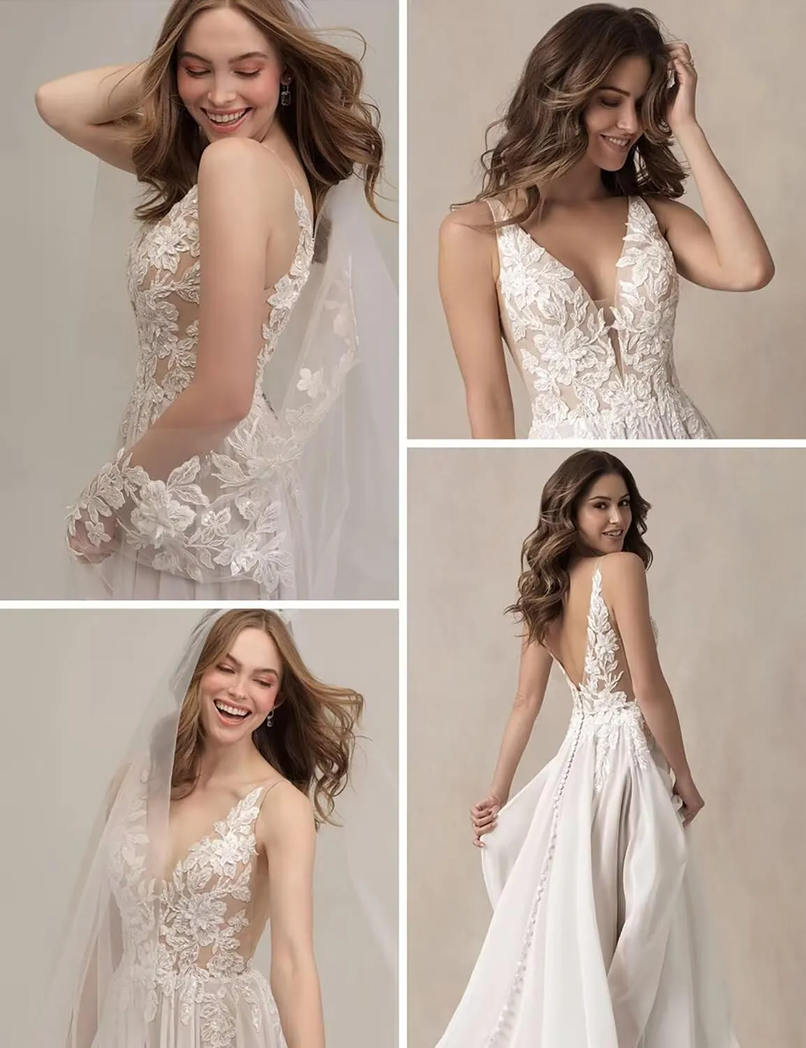 Lace Wedding Dresses for Bride Simple Spaghetti Straps Chiffon Bridal Ball Gowns with Slit