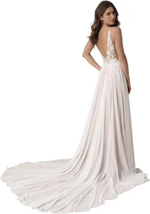 Lace Wedding Dresses for Bride Simple Spaghetti Straps Chiffon Bridal Ball Gowns with Slit