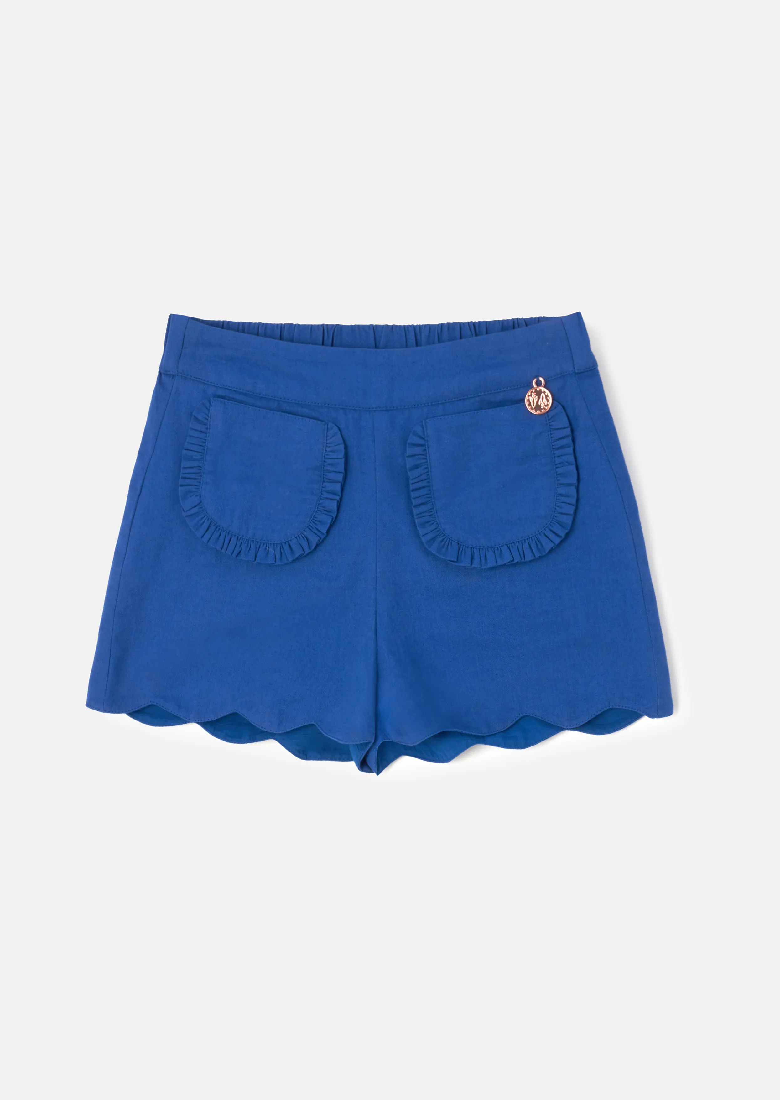Lacey Blue Scallop Hem Shorts