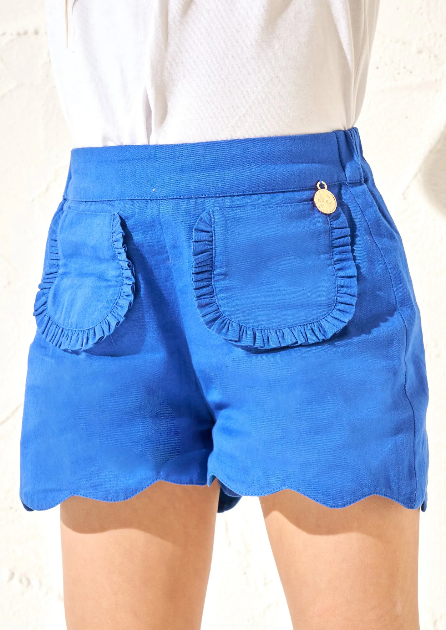 Lacey Blue Scallop Hem Shorts