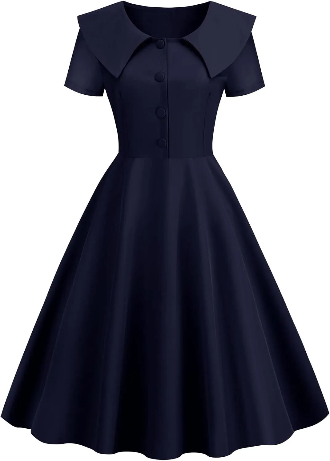 LAWOR Women's Puff Short Sleeve 1950s Dresses Polka Dot Print Tea Dresses V Neck Bowknot Rockabilly Dress Pleated Swing Dress