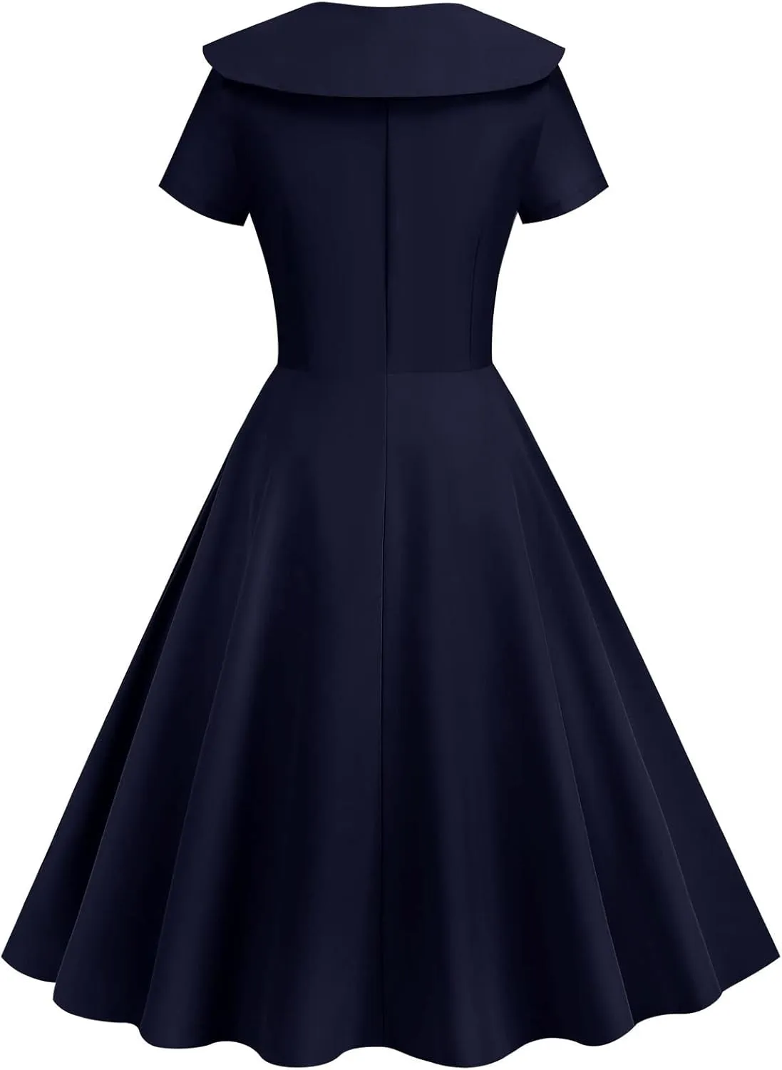 LAWOR Women's Puff Short Sleeve 1950s Dresses Polka Dot Print Tea Dresses V Neck Bowknot Rockabilly Dress Pleated Swing Dress
