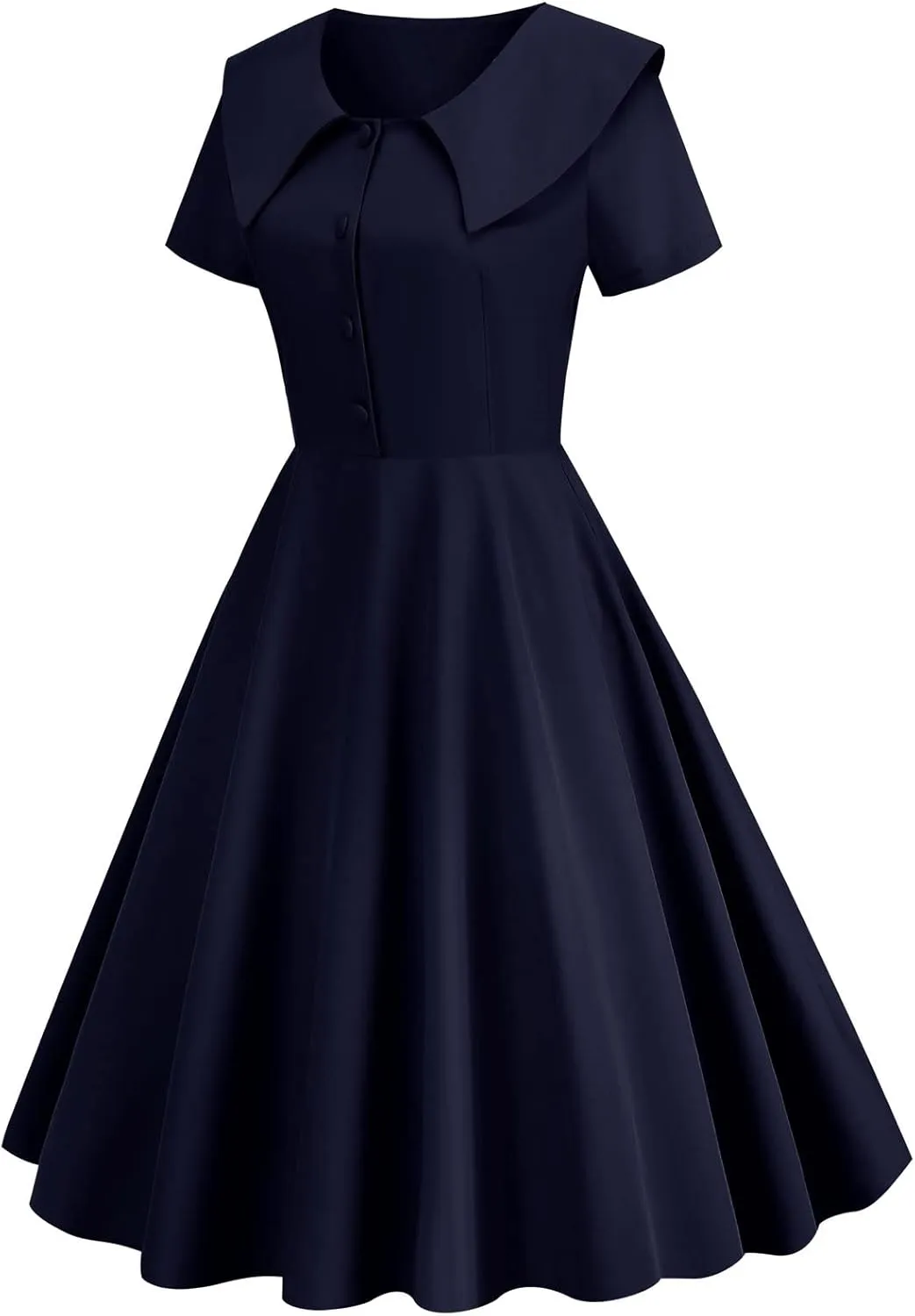 LAWOR Women's Puff Short Sleeve 1950s Dresses Polka Dot Print Tea Dresses V Neck Bowknot Rockabilly Dress Pleated Swing Dress