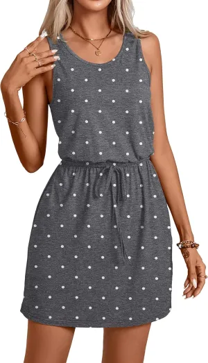 levaca Womens Summer Dresses Breathable Drawstring Tank Mini Sundress 2025 Beach Vacation Clothes for Women