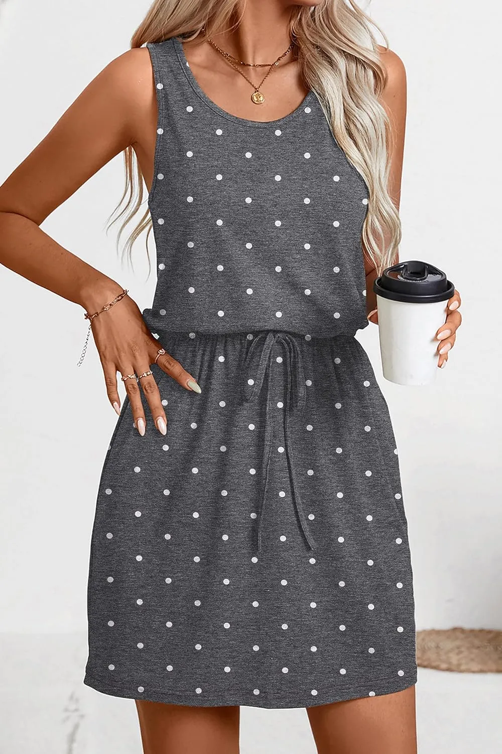 levaca Womens Summer Dresses Breathable Drawstring Tank Mini Sundress 2025 Beach Vacation Clothes for Women
