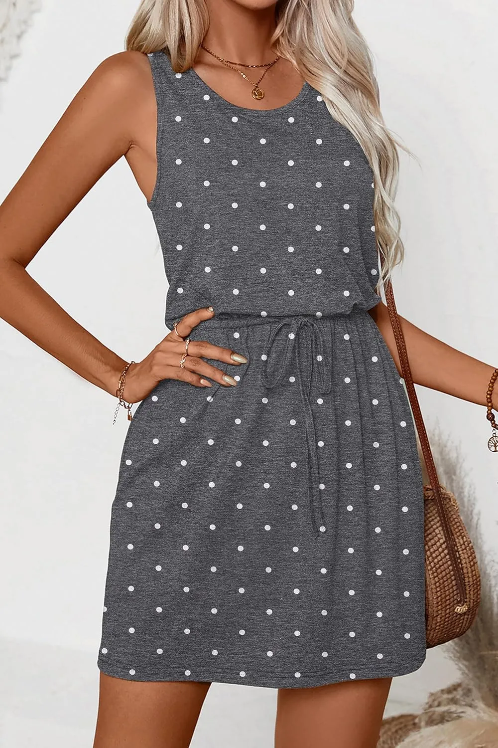 levaca Womens Summer Dresses Breathable Drawstring Tank Mini Sundress 2025 Beach Vacation Clothes for Women