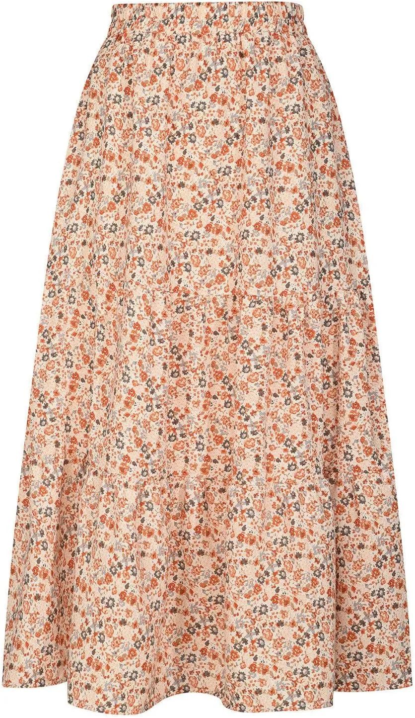 LFEOOST Long Skirts for Women Chiffon Summer Casual Pleated Elastic High Waisted Maxi Skirts Beach Floral Print Flowy Dress