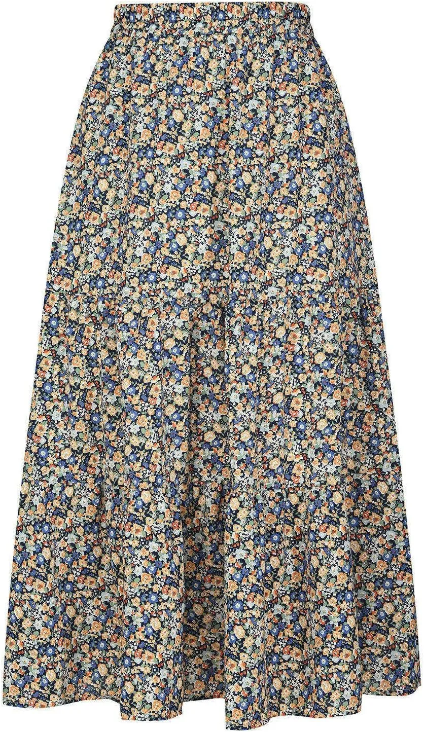 LFEOOST Long Skirts for Women Chiffon Summer Casual Pleated Elastic High Waisted Maxi Skirts Beach Floral Print Flowy Dress