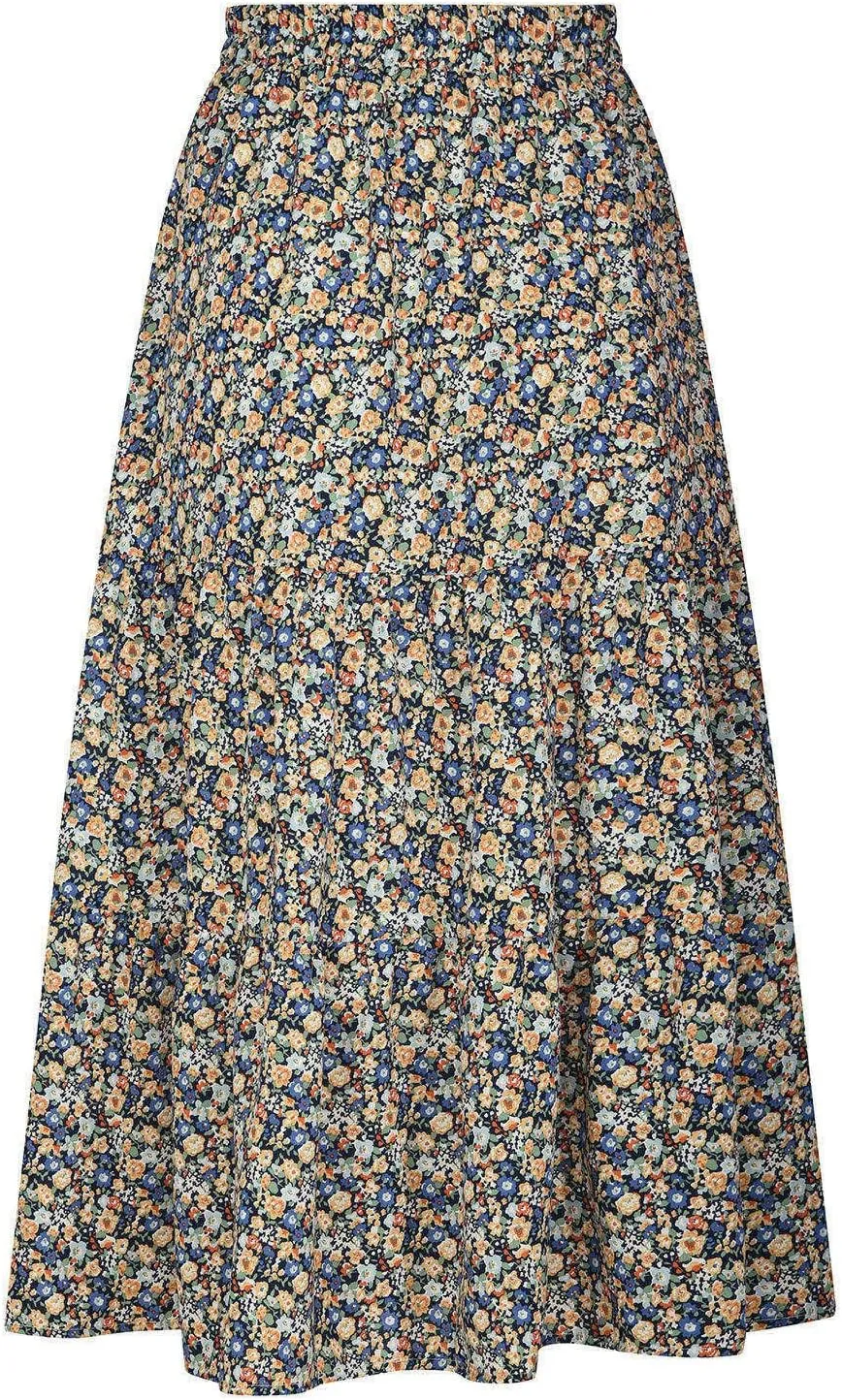 LFEOOST Long Skirts for Women Chiffon Summer Casual Pleated Elastic High Waisted Maxi Skirts Beach Floral Print Flowy Dress