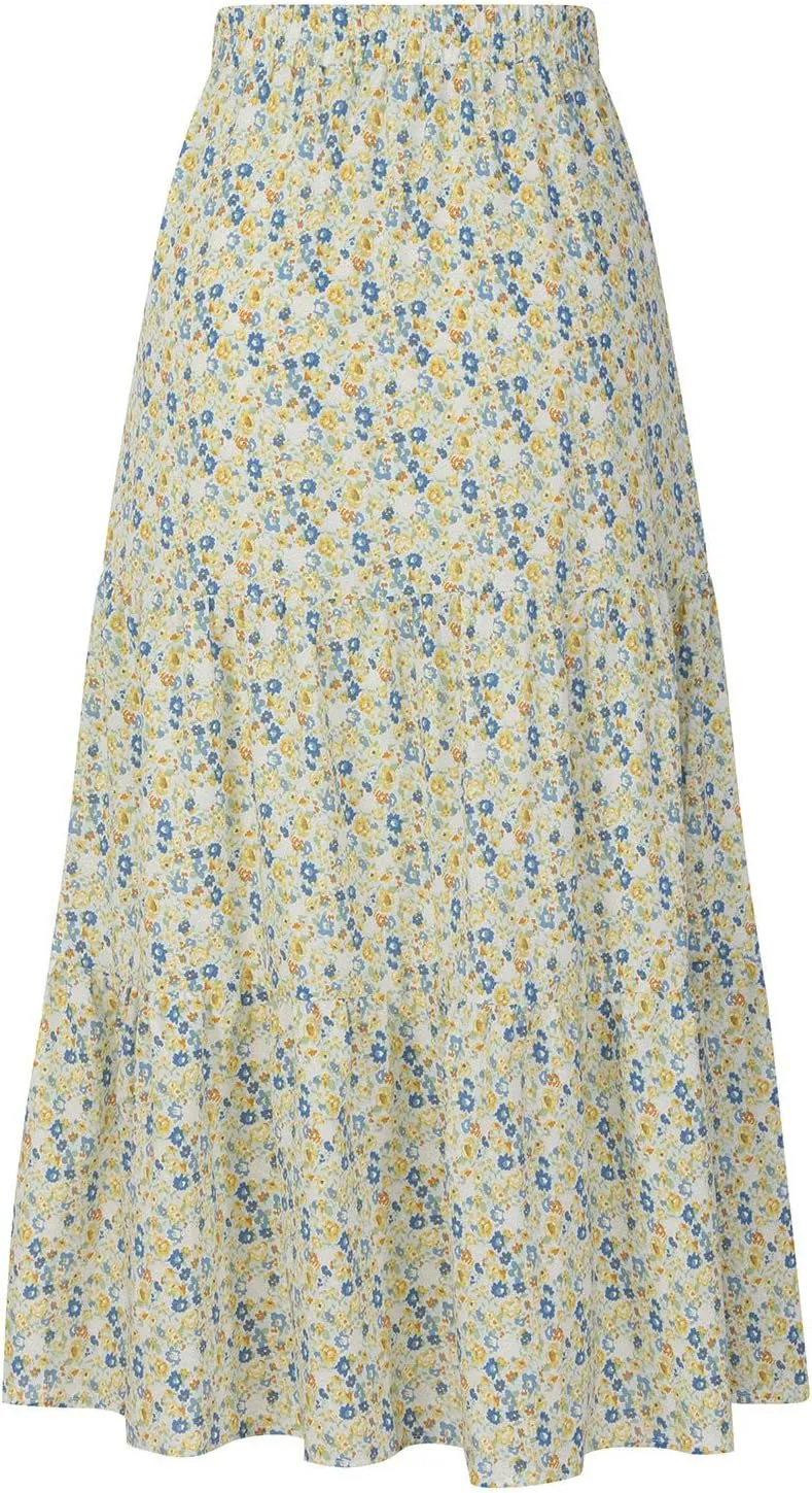 LFEOOST Long Skirts for Women Chiffon Summer Casual Pleated Elastic High Waisted Maxi Skirts Beach Floral Print Flowy Dress
