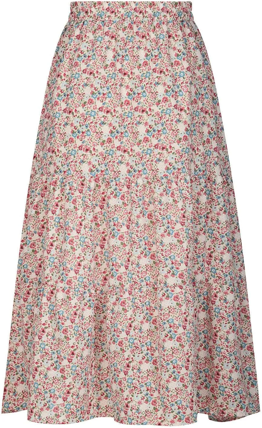 LFEOOST Long Skirts for Women Chiffon Summer Casual Pleated Elastic High Waisted Maxi Skirts Beach Floral Print Flowy Dress
