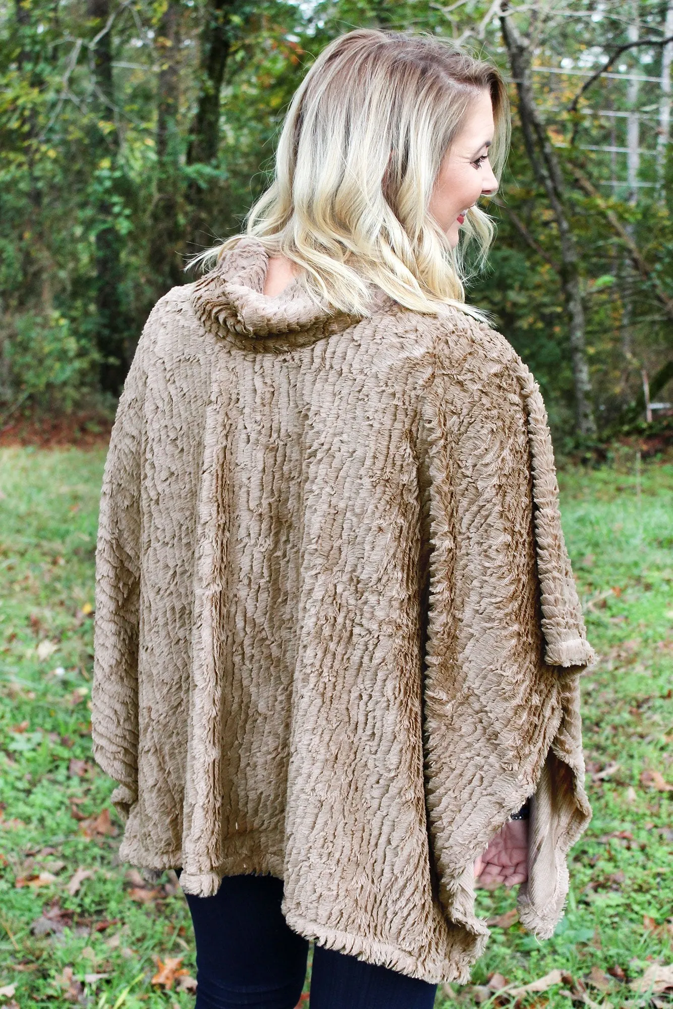 L.I.B. New York Winter Chill Faux Fur Poncho, Taupe