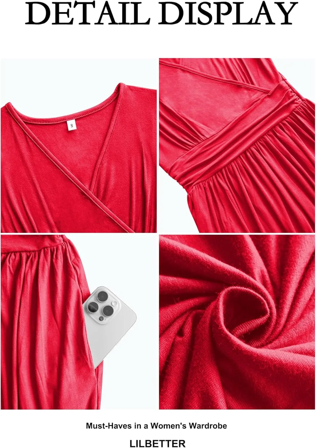 LILBETTER Women Sleeveless Deep V Neck Loose Plain Long Maxi Casual Dress