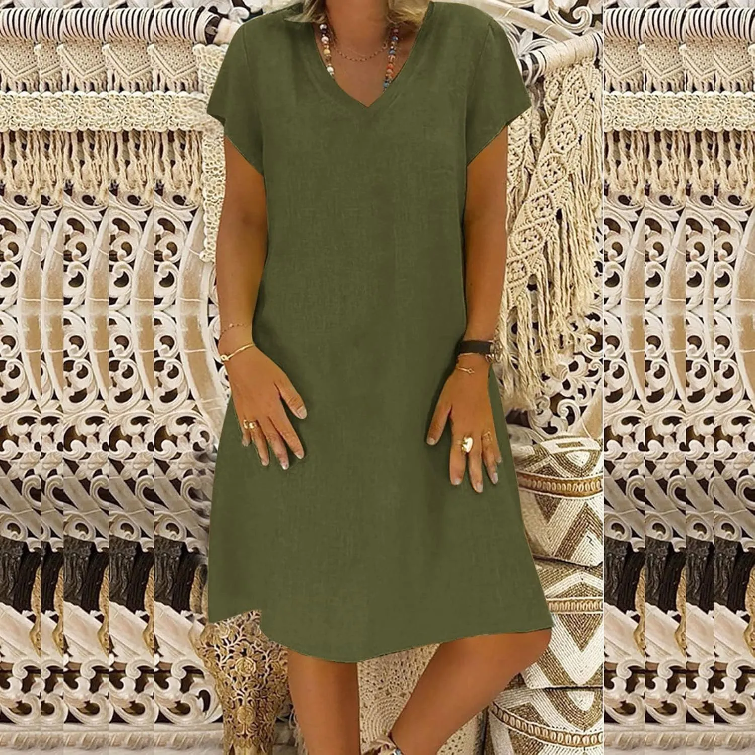 Linen Dress for Women Summer V Neck Cap Sleeve Sundress Beach Vacation Soft Plus Size Casual Mini Dresses 2025