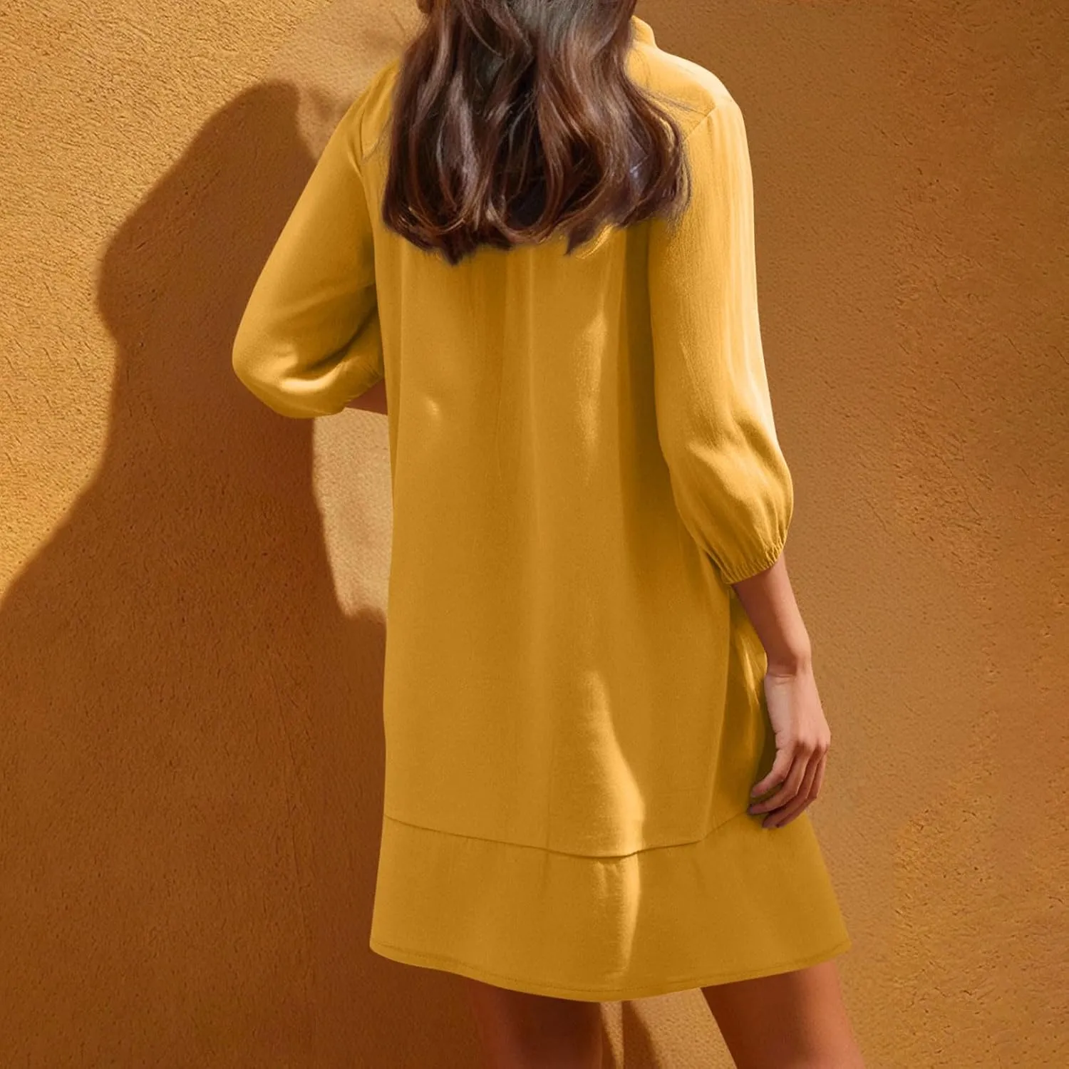 Linen Dresses for Women 2025 Casual Summer Cotton Linen Dress Tunic Flowy Mini Sundress 3/4 Sleeve Beach Outfits
