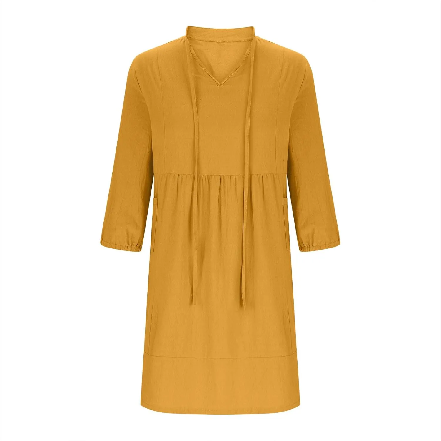 Linen Dresses for Women 2025 Casual Summer Cotton Linen Dress Tunic Flowy Mini Sundress 3/4 Sleeve Beach Outfits